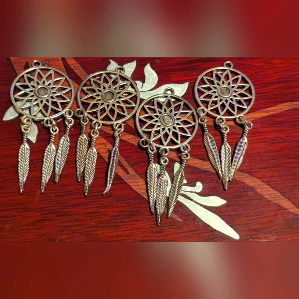 Bohemian Silvertone Dreamcatcher Feather Earrings Lot of #4